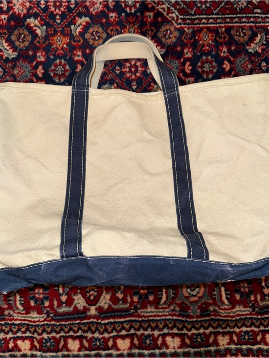L.L. Bean Handbags - Vintage LL Bean Blue/White Canvas Boat And Tote Bag Medium Zipper Top 18”